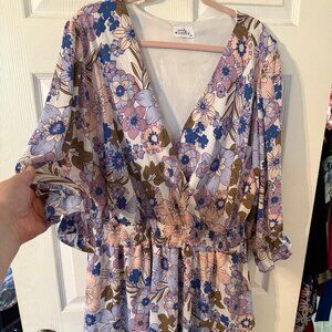 Floral V-Neck Dress with Puff Sleeves NWOT